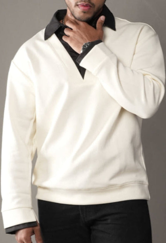 OFF - WHITE MENS V NECK SHIRT WITH BLACK LAYERED INNER