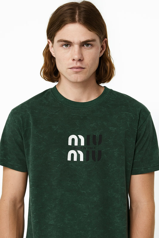 EMERALD GREEN MIU MADE IN ITALY TEXTURED T SHIRT
