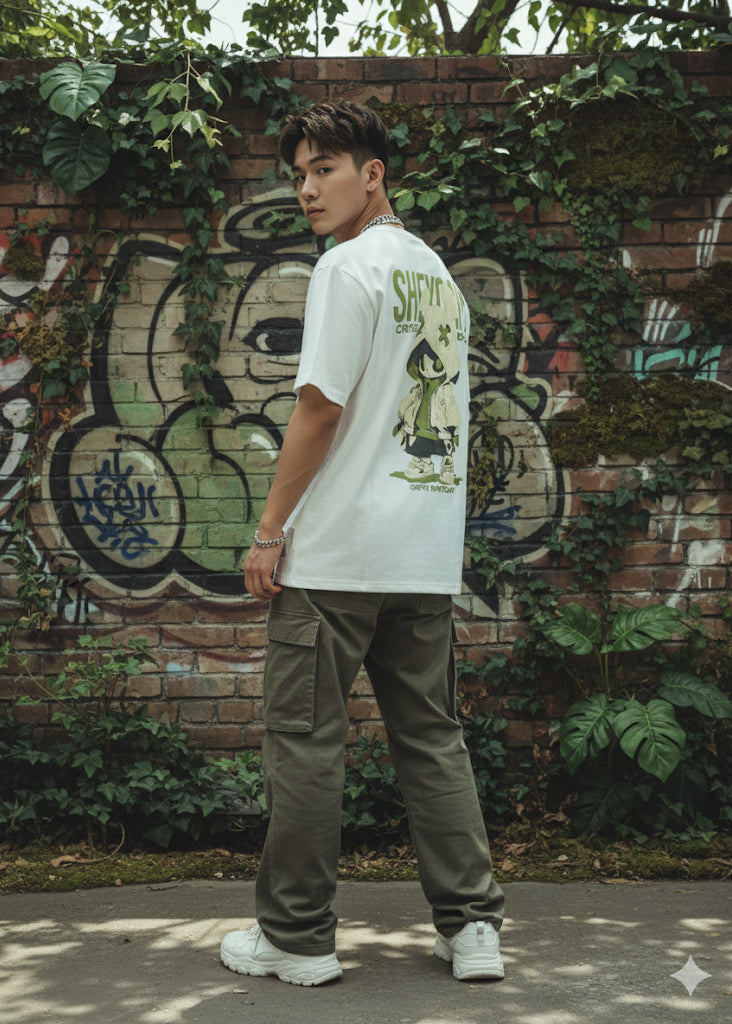 WHITE OVERSIZE NATURE T