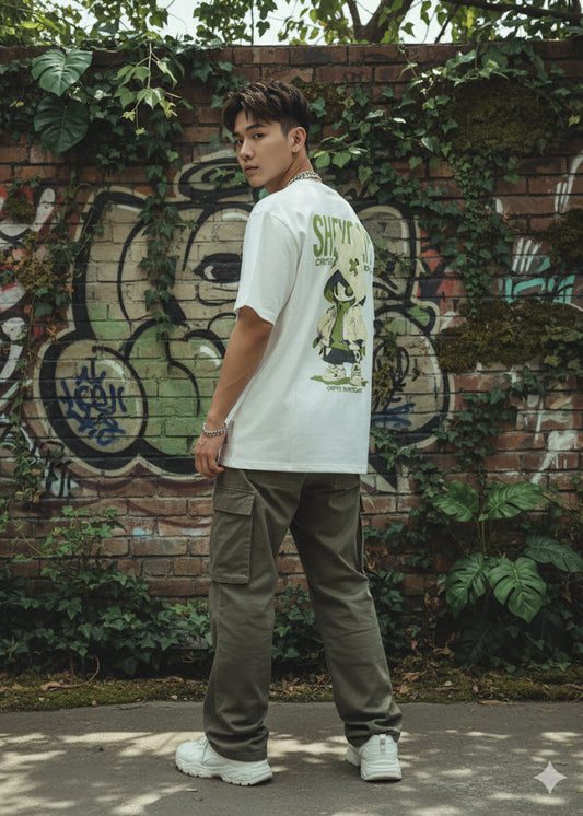 WHITE OVERSIZE NATURE T