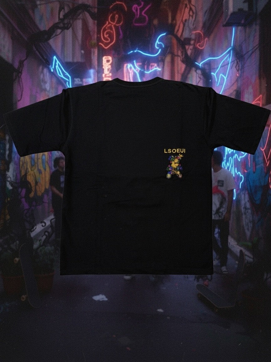 BLACK Floral Embroidered T-Shirt (LSOEUI)